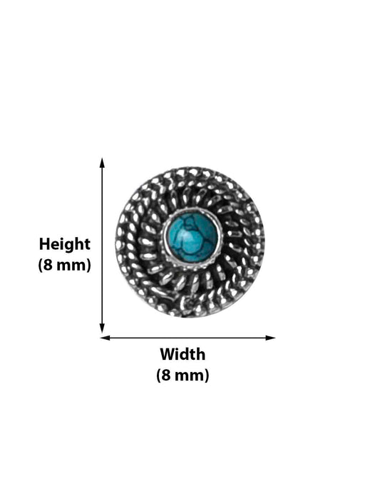 Round Oxidized 92.5 Sterling Silver Nose Pin with Turquoise