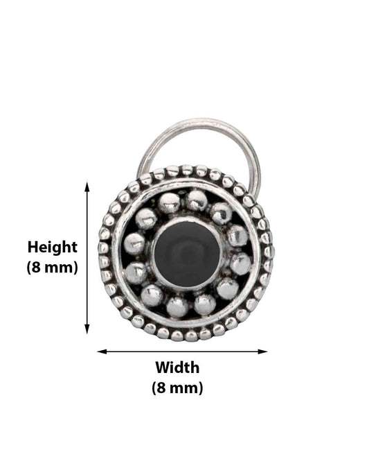 Designer Round 92.5 Sterling Silver Black Onyx Nose Pin