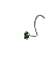 Star Shape Green CZ Stone Nose Pin with wire in 92.5 Silver