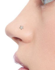 Combo of Star Shape Green and White CZ Stone Nose Pin with wire in 92.5 Silver