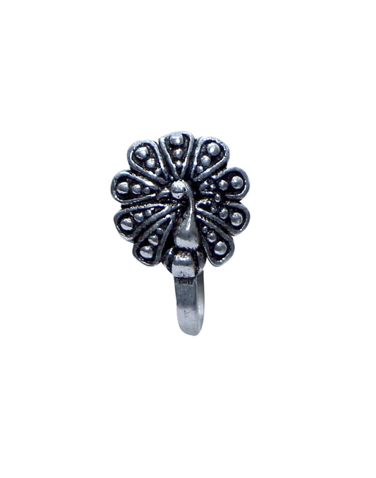 Peacock Clip On Press On Nose Pin in Silver Alloy