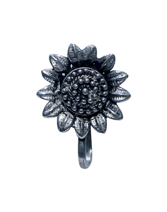 Flower Clip On Press On Nose Pin in Silver Alloy