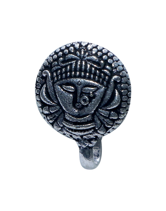Durga Goddess Clip On Press On Nose Pin in Silver Alloy