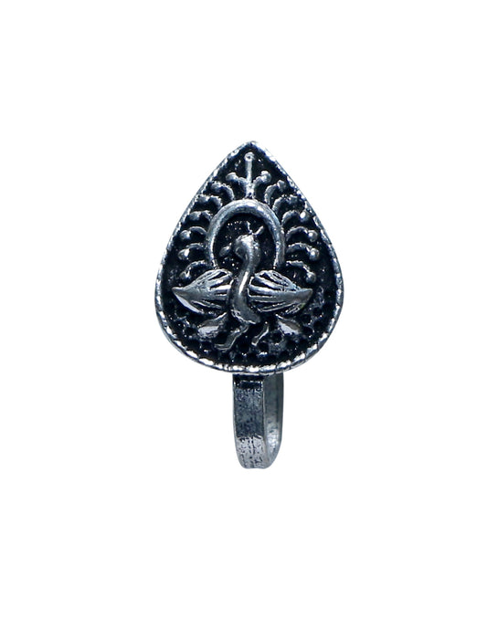 Pear Shaped Clip On Press On Nose Pin in Silver Alloy