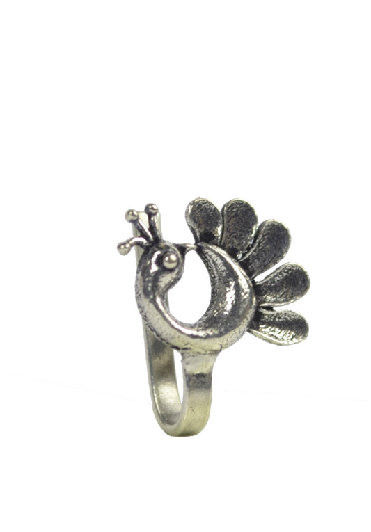 Peacock Clip On Press On Nose Pin in Silver Alloy