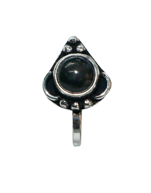 Black Onyx Oxidized Clip On Press On Nose Pin in Silver Alloy