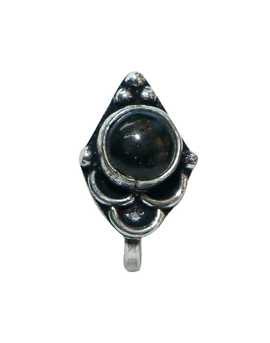 Black Onyx Oxidized Clip On Press On Nose Pin in Silver Alloy