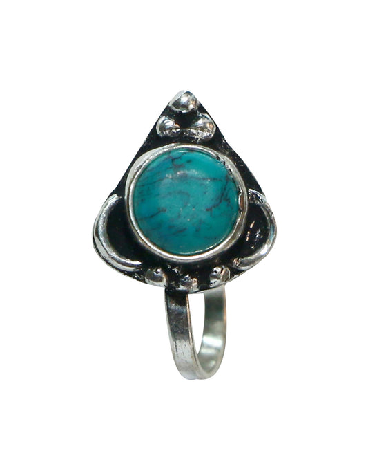 Turquoise Oxidized Clip On Press On Nose Pin in Silver Alloy