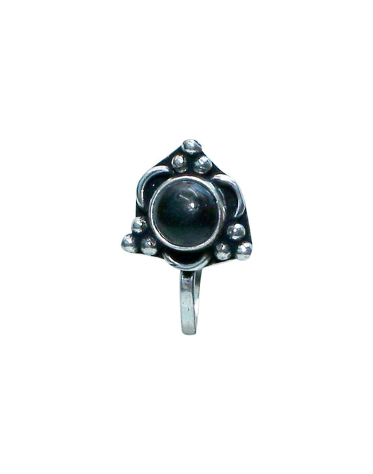 Black Onyx Oxidized Clip On Press On Nose Pin in Silver Alloy