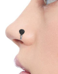 Oxidized Pear Shape with Drop Tribal Look Silver Alloy Nose pin
