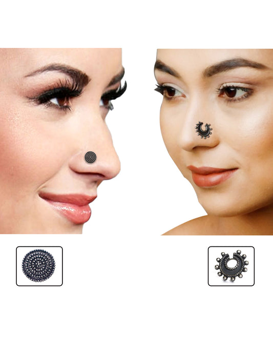 Combo of Designer and Tribal BIG look Silver Alloy Nose Pin/Studs