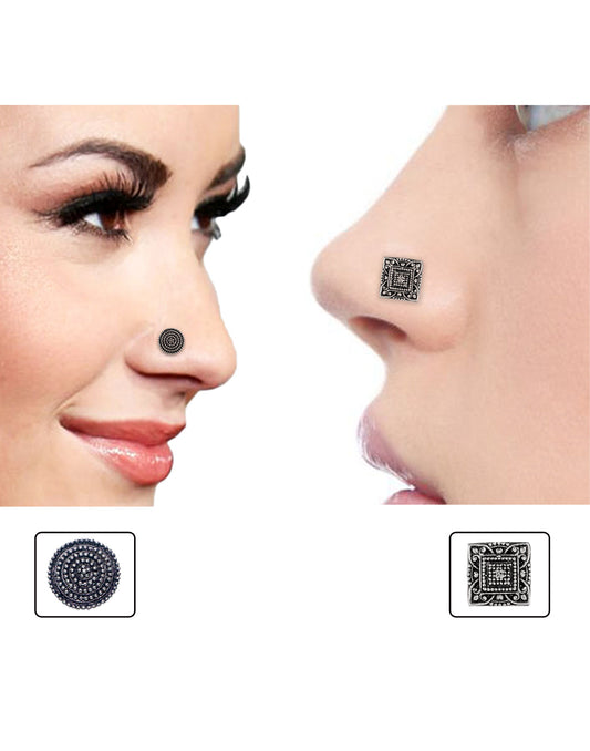 Combo of Designer and Tribal BIG look Silver Alloy Nose Pin/Studs