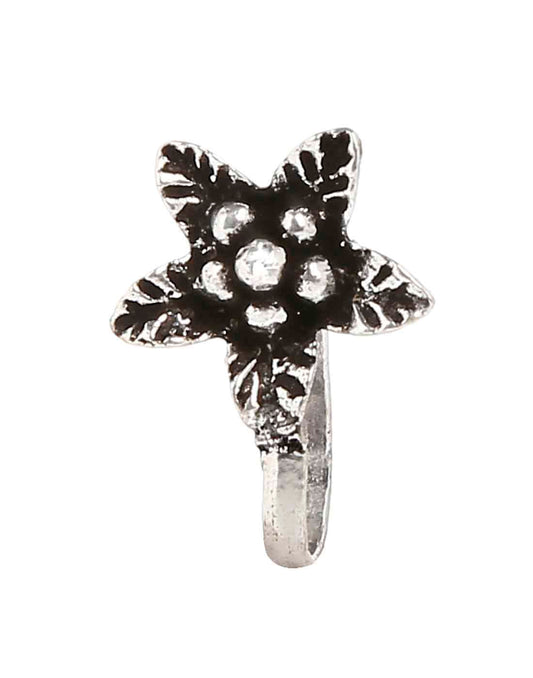 Designer and Tribal look Big Flower Silver Alloy Nose Pin