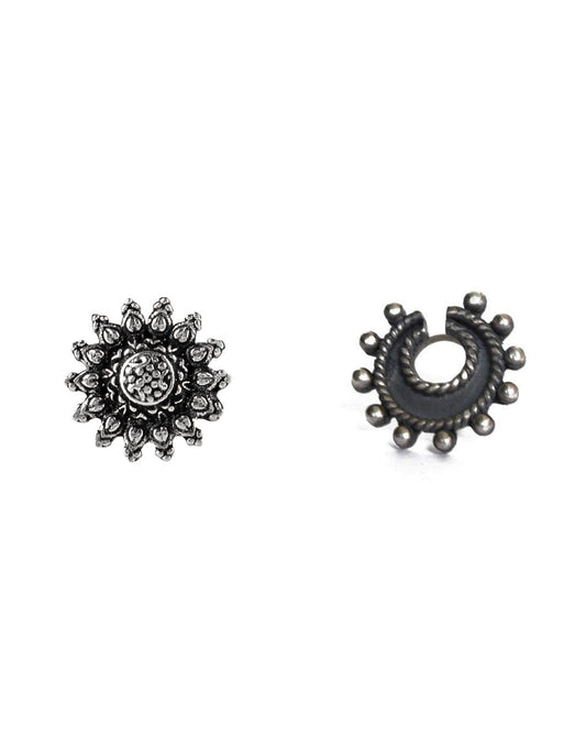 Combo of Designer and Tribal BIG look Silver Alloy Flower Nose Pin