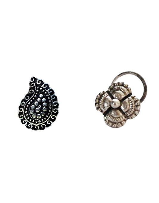Combo of Designer and Tribal look Silver Alloy Petals and Traditional look  Nose Pin/Studs