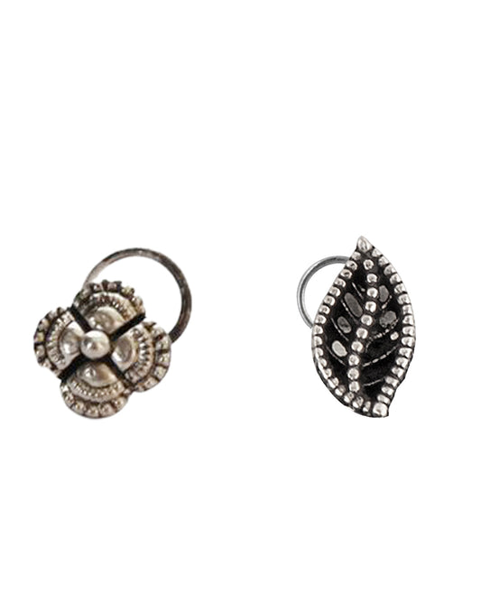 Combo of Designer and Tribal look Silver Alloy Petals and Leaf Nose Pin/Studs