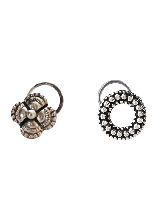 Combo of Designer and Tribal look Silver Alloy Petals and Hollow Round Nose Pin/Studs