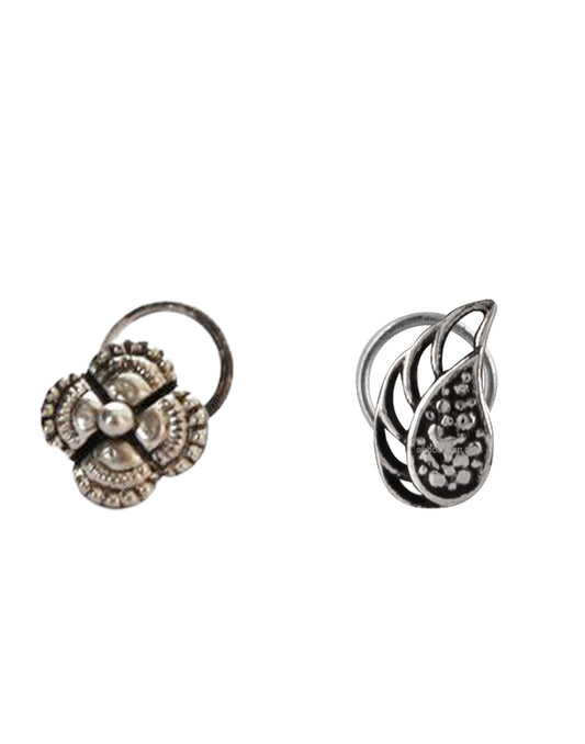 Combo of Designer and Tribal look Silver Alloy Petals and Leaf Nose Pin/Studs