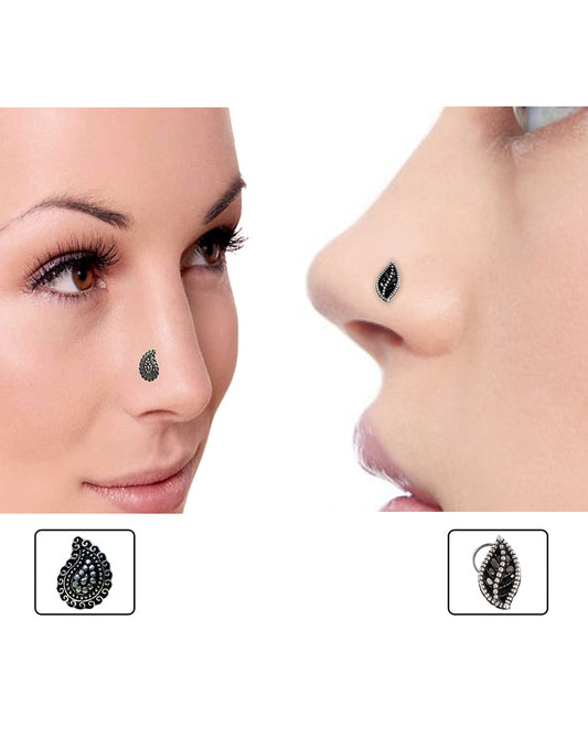 Combo of Designer and Tribal look Silver Alloy Nose Pin/Studs