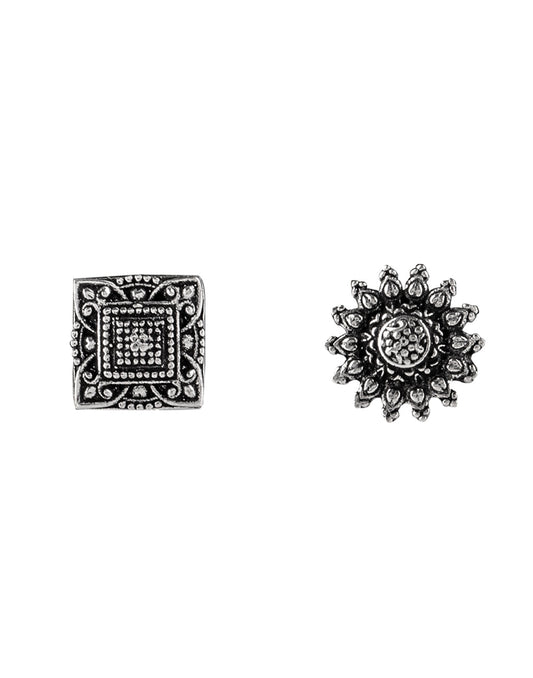 Combo of Designer and Tribal BIG look Silver Alloy FLOWER Nose Pin/Studs