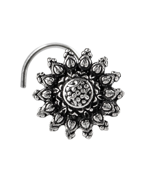 Designer Big Flower Silver Alloy Nose Pin Studs