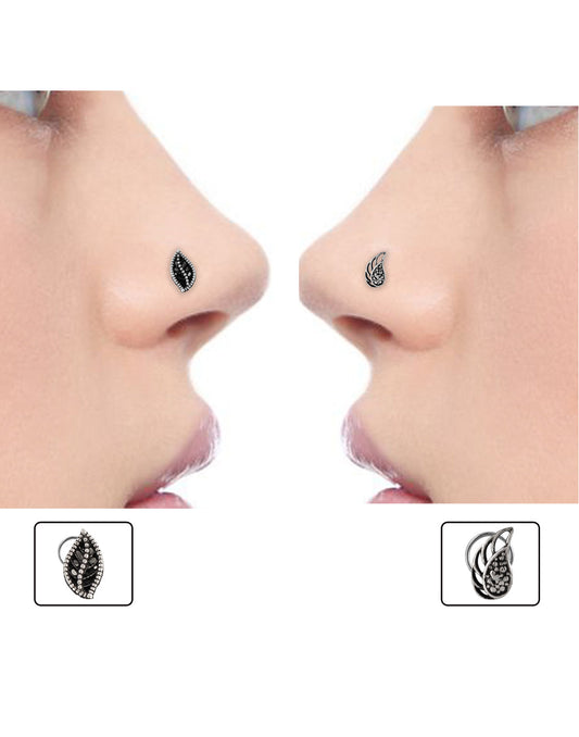 Combo of Designer and Good looking Silver Alloy Leaf Shape Nose Pin/Studs