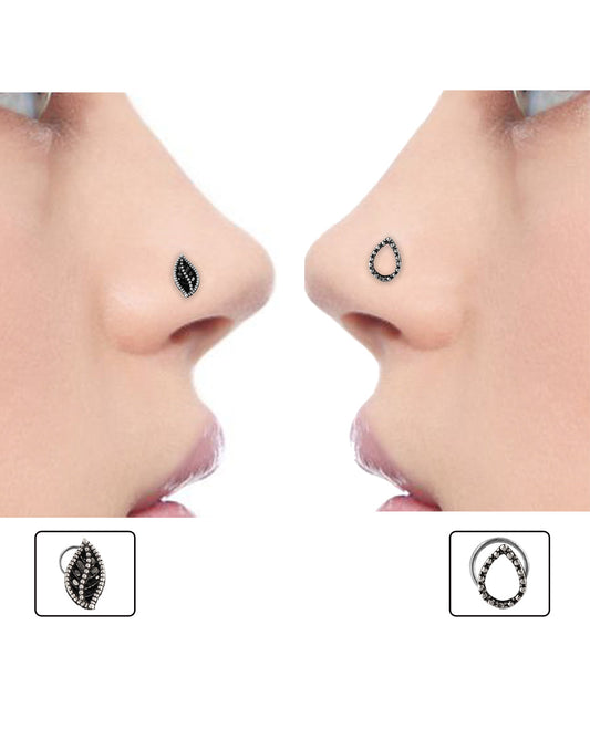 Combo of Designer and Good looking Silver Alloy Leaf AND Pear Shape Nose Pin/Studs