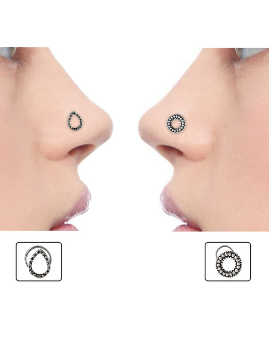 Combo of Designer and Good looking Silver Alloy Pear and Hollow Shape Nose Pin/Studs