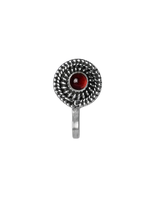 Round 92.5 Sterling Silver Clip or Press On Nose Pin with Garnet