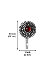 Round 92.5 Sterling Silver Clip or Press On Nose Pin with Garnet