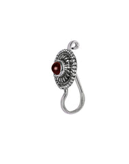 Round 92.5 Sterling Silver Clip or Press On Nose Pin with Garnet