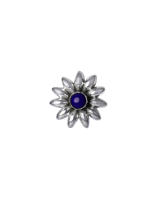 Flower 92.5 Sterling Silver Nose Pin with Lapis Lazuli Stone