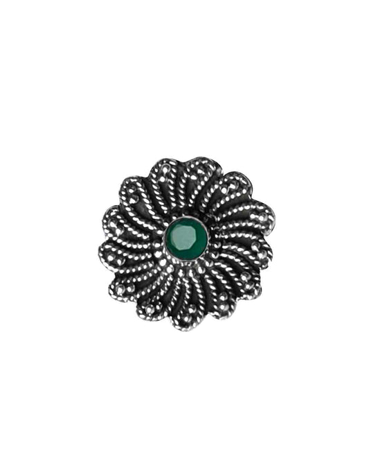 Flower Oxidized 92.5 Sterling Silver Nose Pin with Emerald