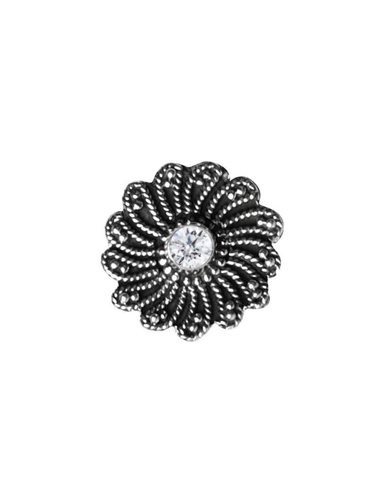 Flower Oxidized 92.5 Sterling Silver Nose Pin with Cubic Zirconia