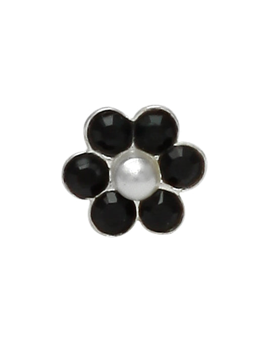 92.5 Sterling Silver Trendy Designer Flower Nose Pin with Black CZ Stones