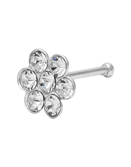92.5 Sterling Silver Trendy Designer Flower Nose Pin with White CZ Stones