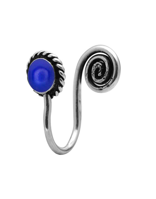 92.5 Sterling Silver Clip/Press On Lapis Lazuli Nose Pin with Lapis Lazuli