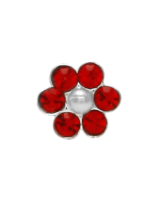 92.5 Sterling Silver Trendy Designer Flower Nose Pin with Red CZ Stones