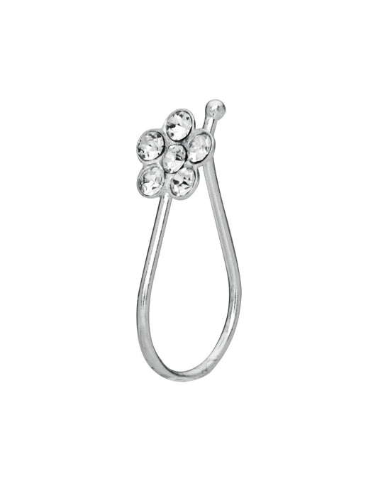 Light Weighted Clip on Nose Pin in 92.5 Silver and White Cubic Zirconia Stones