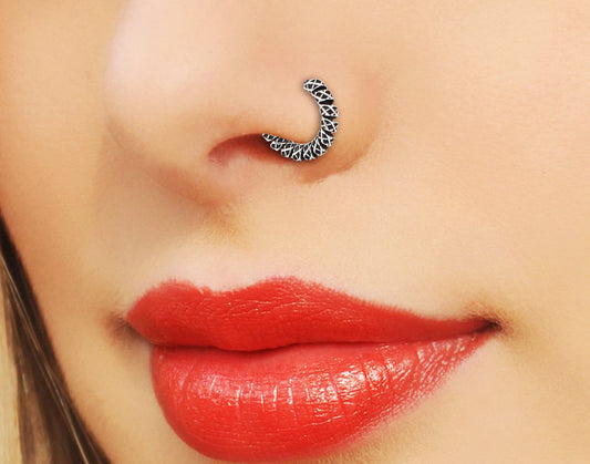 Designer 6 mm Nose Ring in 92.5 Sterling Oxidized Silver