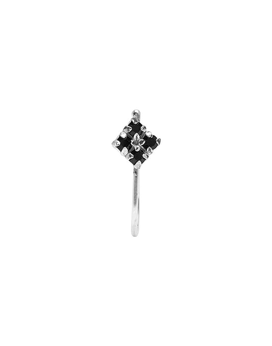 Light Weighted Clip on Black Nose Pin in 92.5 Silver and Cubic Zirconia Stones