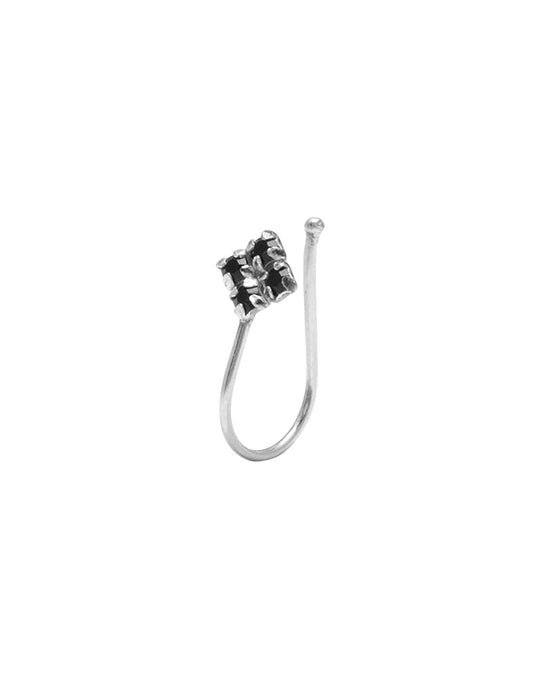 Light Weighted Clip on Black Nose Pin in 92.5 Silver and Cubic Zirconia Stones