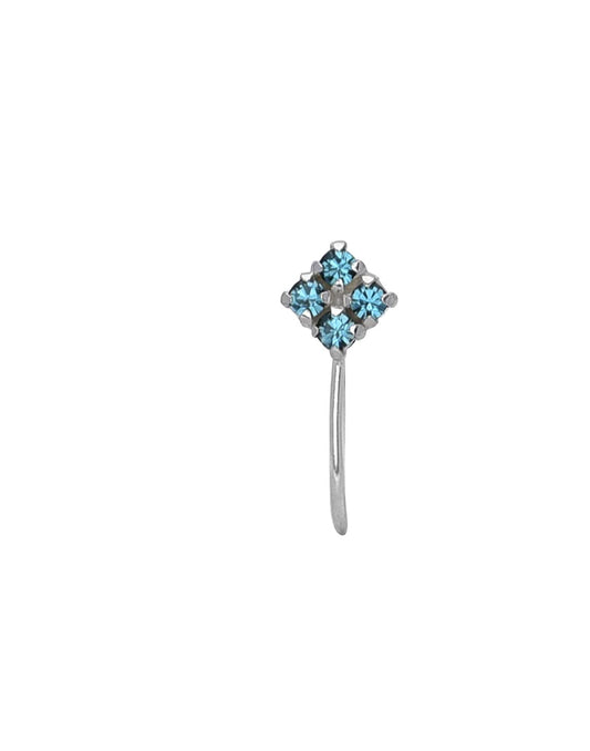 Light Weighted Clip on Green Nose Pin in 92.5 Silver and Cubic Zirconia Stones