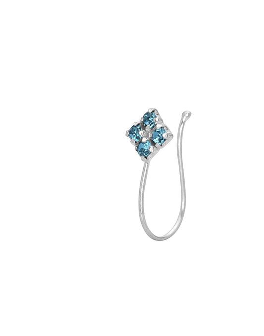 Light Weighted Clip on Green Nose Pin in 92.5 Silver and Cubic Zirconia Stones
