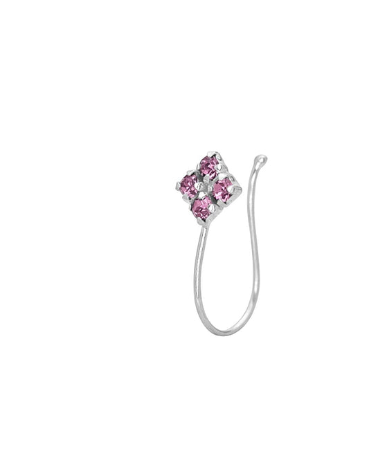 Light Weighted Clip on Pink Nose Pin in 92.5 Silver and Cubic Zirconia Stones