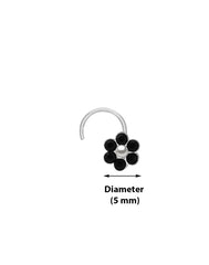 Flower shape Nose Pin with wire in 92.5 Silver with Black CZ Stones