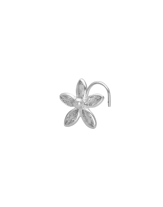 Big Flower shape Nose Pin with wire in 92.5 Silver with White Cz Stones