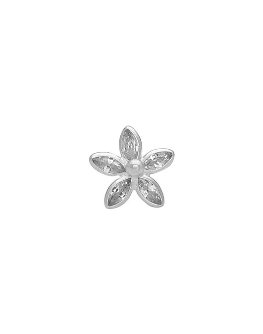 Big Flower shape Nose Pin with wire in 92.5 Silver with White Cz Stones