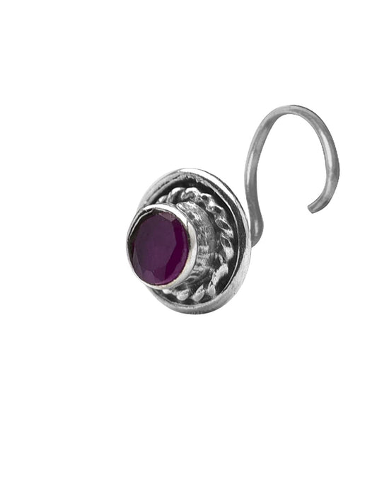 Precious Stone Ruby Small Nose Pin/Stud with wire in 92.5 Sterling Silver