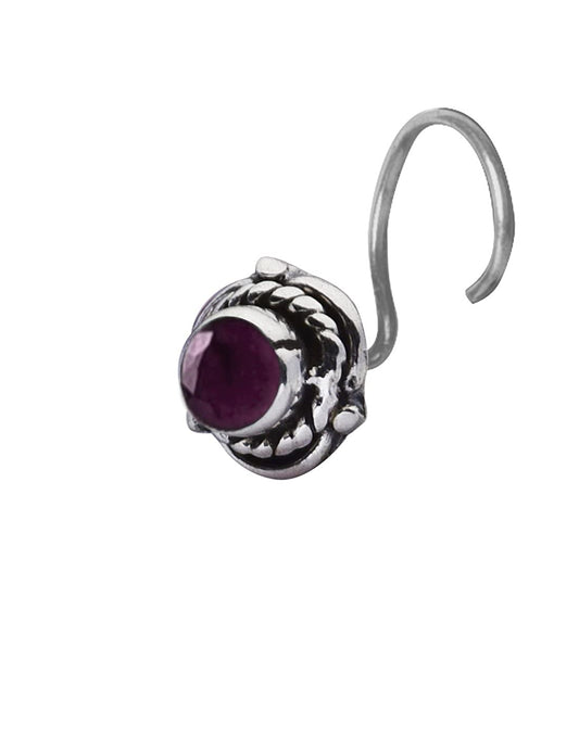 Precious Stone Ruby Small Nose Pin/Stud with wire in Oxidized 92.5 Sterling Silver